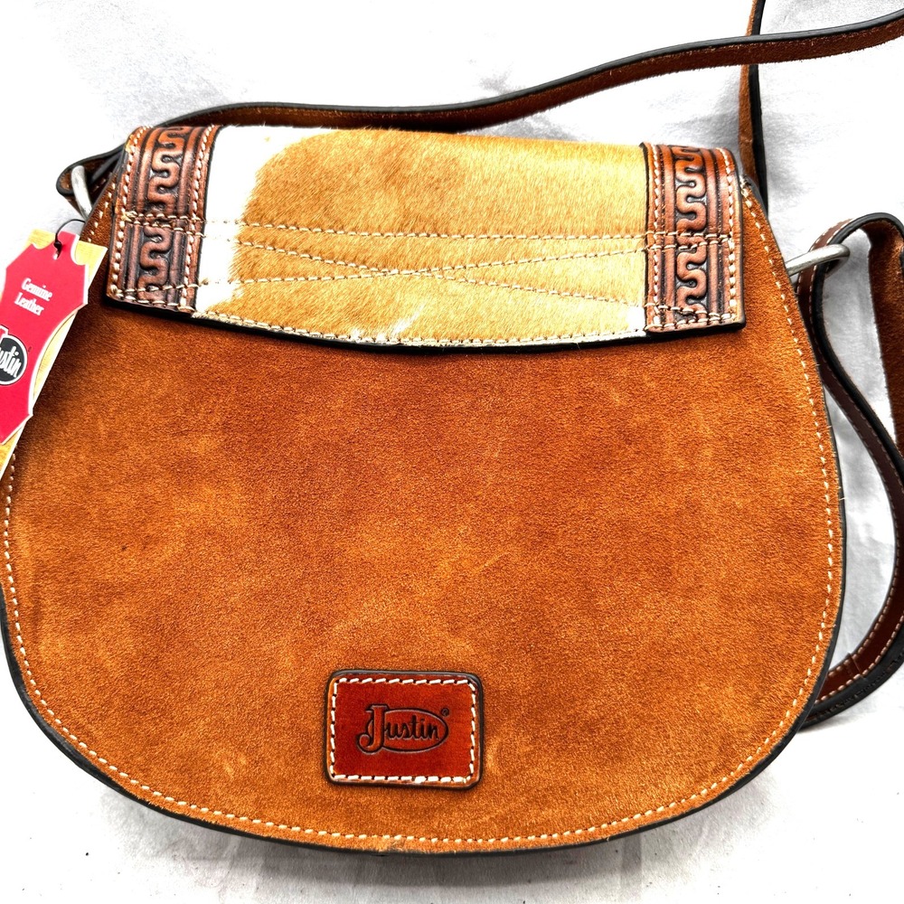 Justin‎ Women's Serpentine Hair-On Crossbody Bag Tooled Leather Western Landman - Picture 11 of 15